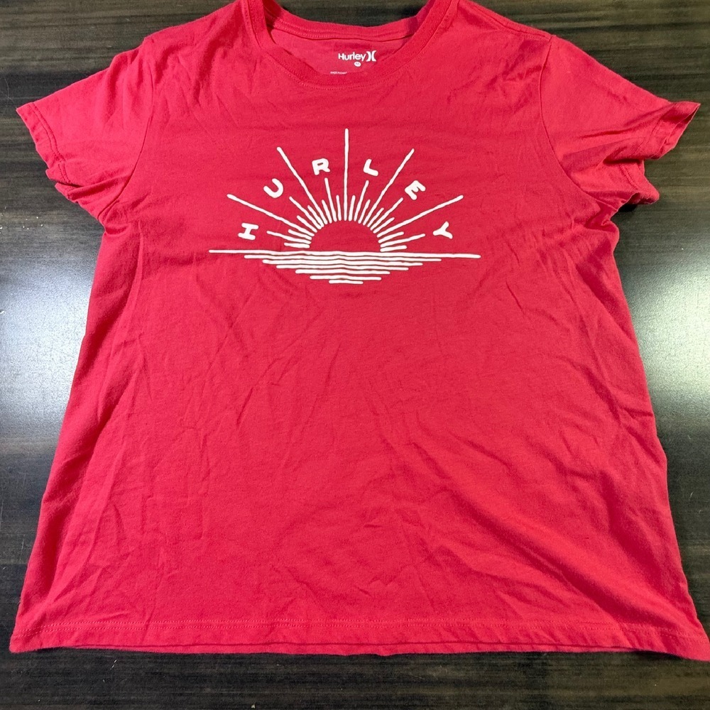 Hurley Graphic T-Shirt Sunset Surf Tee Casual Red‎ Top Size M